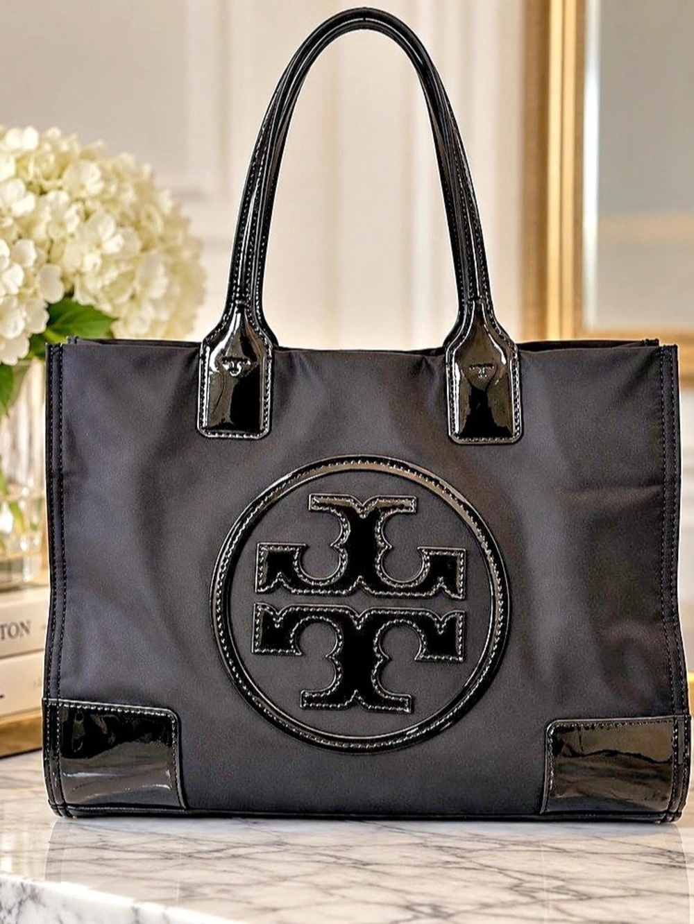 Tory Burch Ella Patent Tote Black